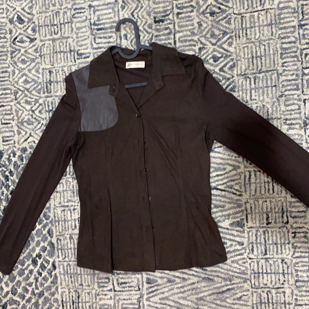 Women shirt with suede & leather front